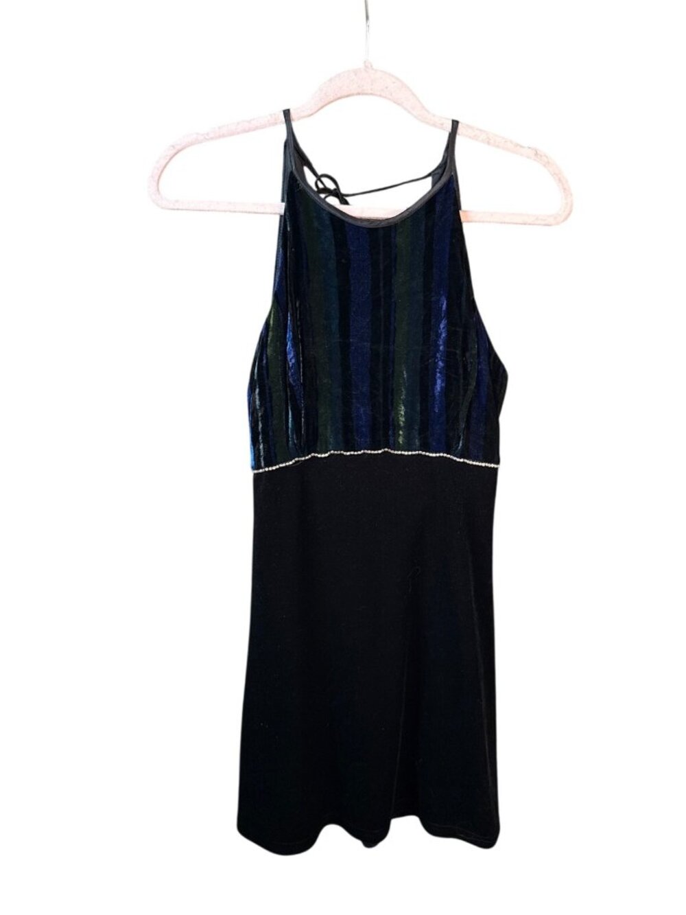 Y2K Vintage Rave Mini Dress XS Club Velvet Sparkle Iridescent Sexy Homecoming